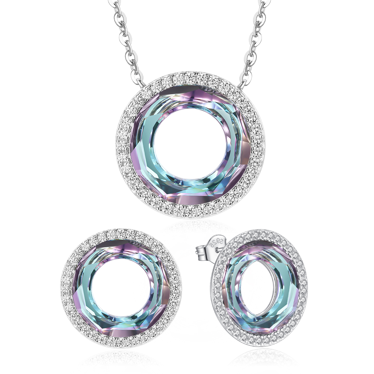 LOUISA SECRET Necklaces for Women with Crystal Circle Pendant
